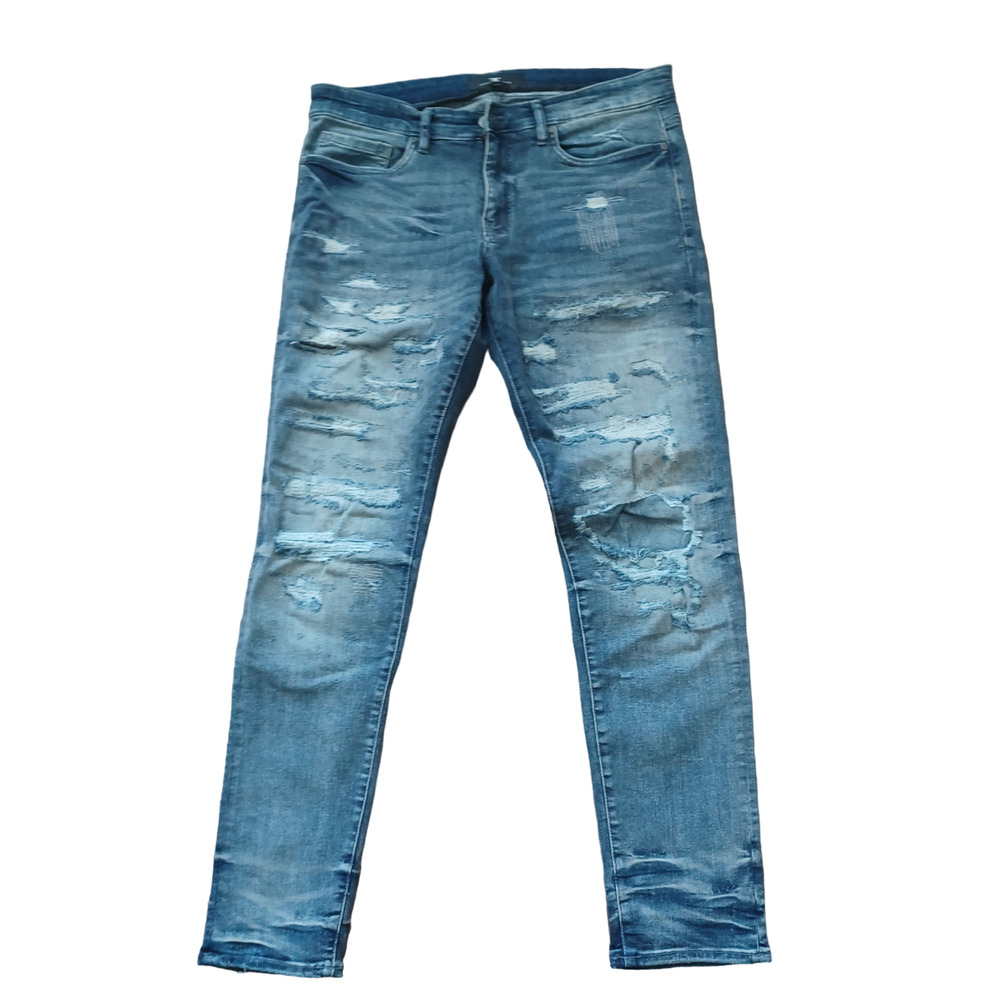Jordan Craig Legacy Edition Blue Denim Straight Leg Men's Distressed Jeans 36/34